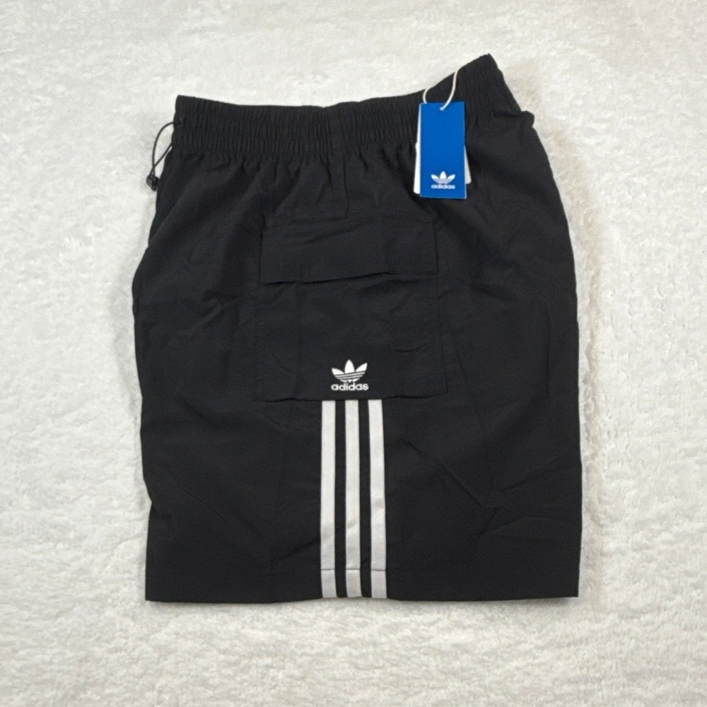 Adidas Originals 3S Cargo Shorts Womens Small Black 3 Stripes Trefoil NWT